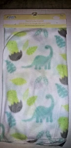 Angel of Mine 30 x 30 Fleece Baby Blanket White with Dinosaurs and Leaves - Picture 1 of 3