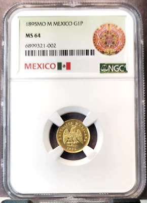 1895 MEXICO GOLD 1 PESO HERALDIC EAGLE NGC MS 64 ABSOLUTELY BEAUTIFUL SURFACES - Image 1 of 4