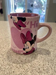 Disney Parks Minnie Mouse Pink Quotes 16oz Glass Beaded Ceramic Coffee Mug - Picture 1 of 6