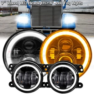 for Freightliner Coronado 7'' inch Round LED Headlights Hi/Lo + 4'' Fog Lights - Bild 1 von 18