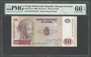 Congo Democratic 50 Francs 4-01-2000 P91A Uncirculated Graded 66 - Picture 1 of 2