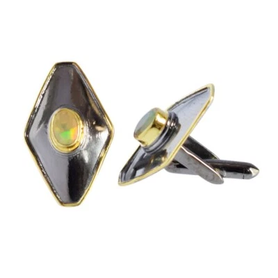 Gemelos de piedras preciosas de ópalo etíope natural plata de ley negro rodio joyería Foto 1 de 4