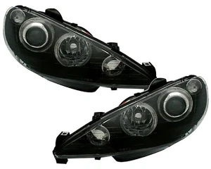 Angel Eyes Scheinwerfer Set für Peugeot 206 98-06 Klarglas Schwarz LWR Motoren - Bild 1 von 5