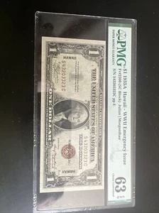 1935-A $1 Silver Hawaii SC Block Fr. 2300 PMG 63 EPQ Serial S43203313c - Picture 1 of 2