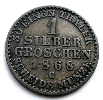 GERMAN STATES PRUSSIA 1 GROSCHEN 1868 C Silver KM#485 Wilhelm I. TT9.3 - Image 1 of 2