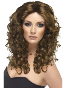 Lang Gewellt Locken Perücke Damen Braune Glamour Kostüm Verkleidung Zubehör - Bild 1 von 1