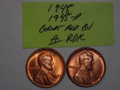 wheat penny 1948 P & D SET GREAT RED BU 1948-D,1948-P LOT LINCOLN CENT MS++ - Image 1 of 3
