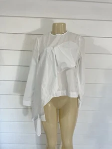 NEW ZARA WOMAN WHITE ASYMMETRIC POPLIN BLOUSE LONG SLEEVE SIZE S Y635B - Picture 1 of 11