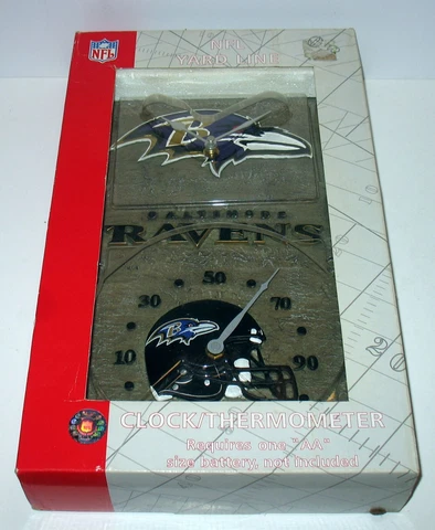 Baltimore Ravens NFL Clock Thermometer Yard Line New in Box Cover
