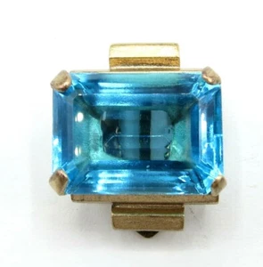 Goldtone Art Deco Blue Molded Glass Dress Clip, Emerald Cut, Unsigned - Picture 1 of 12