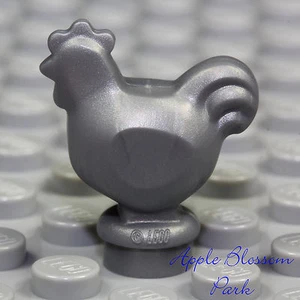 NEW Lego Minifig SILVER CHICKEN STATUE Flat Gray Farm Bird Animal Castle Rooster - Picture 1 of 1