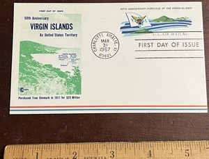 U.S.VIRGIN ISLANDS 50TH ANNIV PURCHASE 1967 , Air Mail 6cents First Day - Picture 1 of 6
