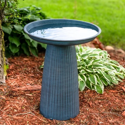 Gleeful Garden Metal Outdoor Bird Bath - Matte Blue by Sunnydaze - Изображение 1 из 4