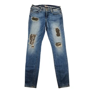 True Religion Jeans Damen 28 Vintage Y2k Gold Pailletten Glitzer Casey Faded Skinny - Bild 1 von 12