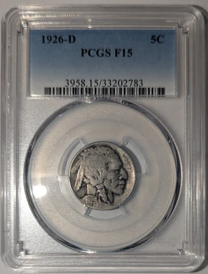 1926-D American Buffalo Nickel 5c PCGS F15 Fine 15 33202783 - Image 1 of 4