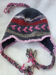 Icelandic Design Knit Tassel Beanie Earflaps 100% Wool Hand Made Nepal One Size - Picture 1 of 6