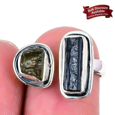 Зеленый кианит камень твердое серебро Рождество новый заявление кольцо размер 5,5 - Изображение 1 из 4