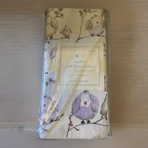 โจ Pottery Barn Quinn Organic Baby Crib Fitted Sheet White + Purple Birds ๐๏ธ - Picture 1 of 5