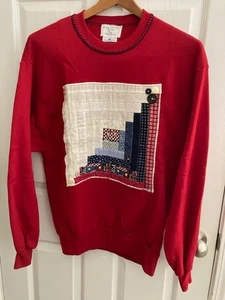Sweatshirt mit gesteppter Applikation Größe L Handarbeit rot, blau - Bild 1 von 5