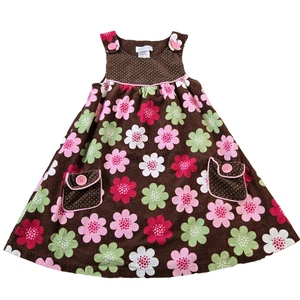 Vestido tipo jersey de pana floral Bonnie Jean para niñas bolsillos 100 % algodón talla 6 - Imagen 1 de 7