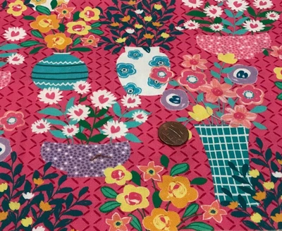 Flowers*Colorful Vases * on Pink * Michael Miller * 100% Cotton Remnant*8" x 22" - Image 1 of 4