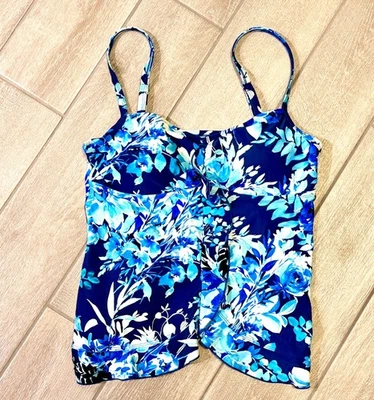 Maxine of Hollywood купальник верхний женщин размер 16 синий цветочный оборки спереди новый с Ярлыками - Изображение 1 из 4