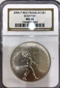 2006 P Ben Franklin Silver Dollar Scientist MS70 NGC - Picture 1 of 3