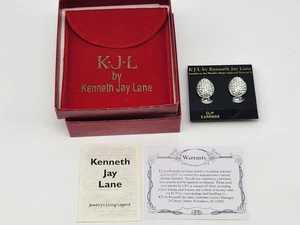 VINTAGE KENNETH JAY LANE COUTURE silberfarbene KRISTALL CLIP auf OHRRINGEN - Bild 1 von 7