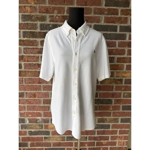 Kids' Ralph Lauren Short Sleeve Cotton Piqué Button-Down Shirt - white - size XL - Picture 1 of 12