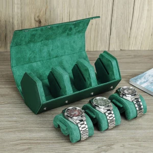 3 Slots Genuine Leather Watch Roll Travel Box Wrist Watches Display Storage Case - Picture 1 of 16