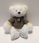 Rare Harrods White Teddy Bear Plush Knitted Brown Cardigan Sweater Flaw See Pic