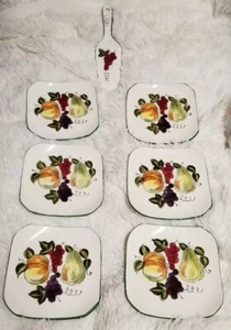 Juego cuadrado de postre / pastel de 6 pasteles / pasteleros de cerámica pintados a mano - Imagen 1 de 5