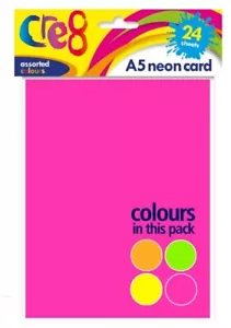 24 BLATT A5 NEON KARTE mehrfarbig fluoreszierend glatt Poster DICK 200 g/m² - Bild 1 von 3