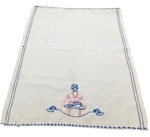 Kitchen Tea Towel Hand Embroidered Mid Century Cottagecore Vintage 16"x20" - Picture 1 of 10