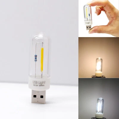 Mini bombilla LED 5V USB COB filamento portátil noche lectura iluminación lámpara BC - Imagen 1 de 4