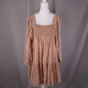Womens Dress Nude Pink XL XXL Milk Maid Boho Tiered Mini Coastal Peasant - Picture 1 of 16