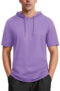 Mens Hoodie Short Sleeve Shirts Quick Dry Casual Sport Workout Summer Sweatshirt - Picture 1 of 13
