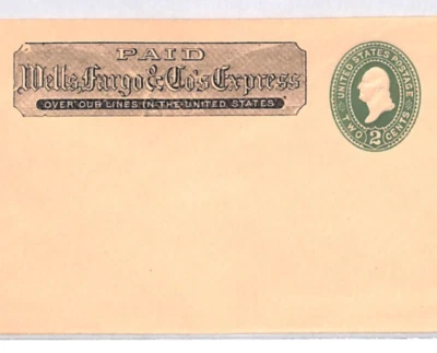 USA Cover *WELLS FARGO* ADVERT 2c Green WASHINGTON Postal Stationery (Pink?)XU30 - Image 1 of 4