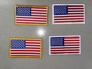 Lot Of 4 AMERICAN FLAG PATCHES Embroidered Iron On 2 GOLD BORDER 2 White Border - Picture 1 of 3