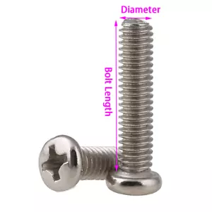 M4 (4mmØ)POZI PAN HEAD BOLTS PHILLIPS ROUND HEAD SCREWS A2 STAINLESS STEEL - Picture 1 of 5