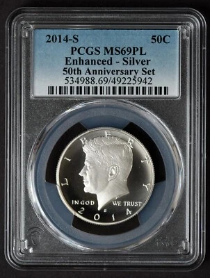 2014-S PCGS MS69PL John F Kennedy JFK 50th Enhanced Silver 50C MS 69 PL - Image 1 of 2