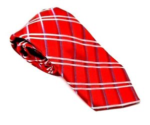 Ike Behar 100% Silk Necktie Red Plaid Christmas Holiday 58"