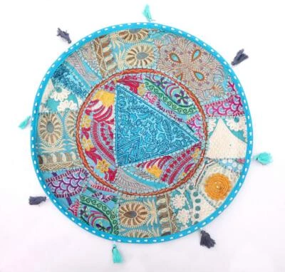 22" Pillow Cover Throw/Bean Bag Large With Bohemian Patchwork Turquoise Blue - Image 1 of 3