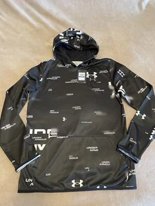 NWT Boys Under Armour Blurred Logo Hooded Sweatshirt Black Youth XL Loose Fit - Picture 1 of 4