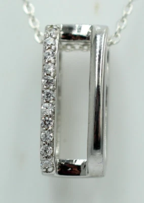 Pendente Con 11 Zirconia In Argento Sterling 925/000 Collana Design Moderno - Immagine 1 di 4