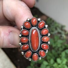 Great! Ring Navajo Southwest Sterling Silver & Coral Sz 8 By Lister