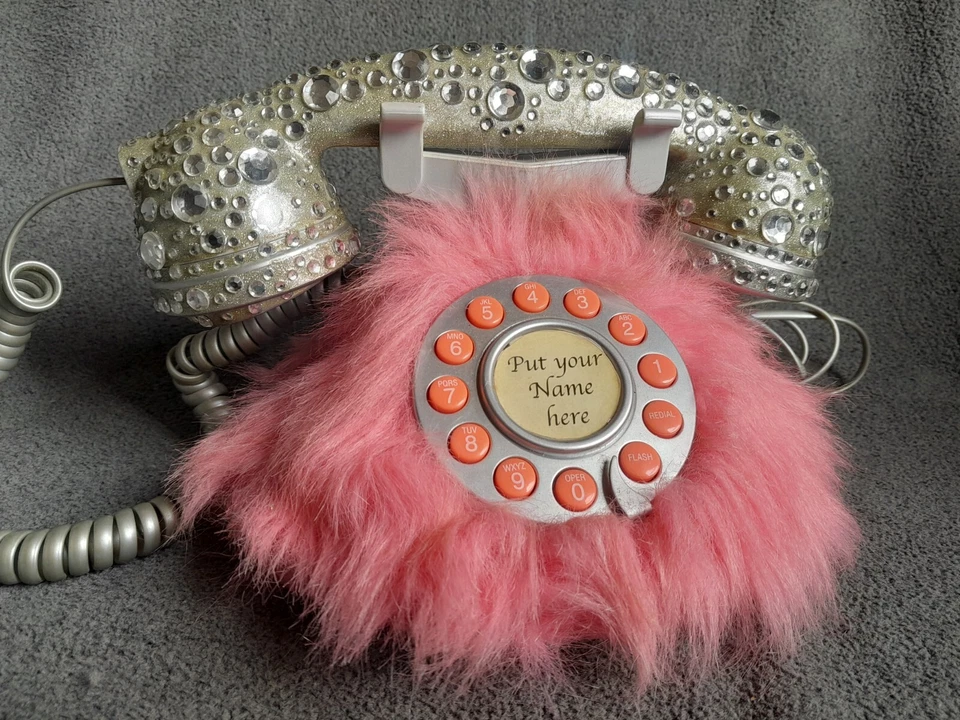 Vintage Emerson PL1000FR Pink Fur Rhinestone Corded Princess Phone Furry Works - Image 1 of 4