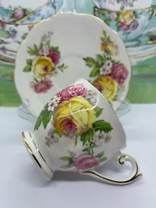 Queen Anne "Manor Roses" Duo Teacup Set - Vintage Fine Bone China, Elegant! - Picture 1 of 13