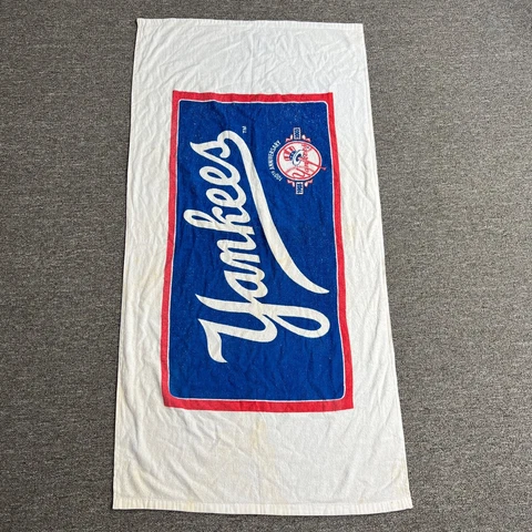 Vintage New York Yankees 100 yr Anniversary Beach Towel White 56 x 28 Baseball Cover