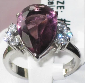 Amethyst pear ring stainless steel cz cubic zirconia ladies purple new 167 - Picture 1 of 3